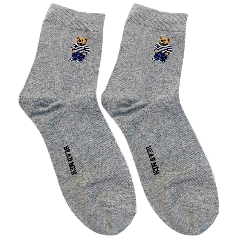 Good Quality Cartoon Gentleman Bear Men's Socks Cotton Harajuku Style Sport Boys Skateboard Novelty Breathable Christmas Gifts
