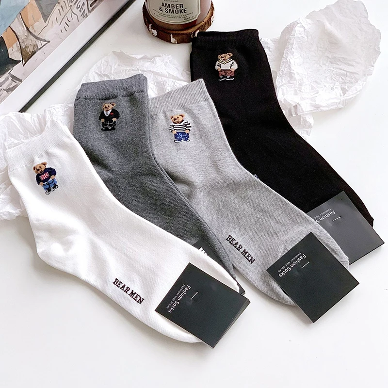 Good Quality Cartoon Gentleman Bear Men's Socks Cotton Harajuku Style Sport Boys Skateboard Novelty Breathable Christmas Gifts