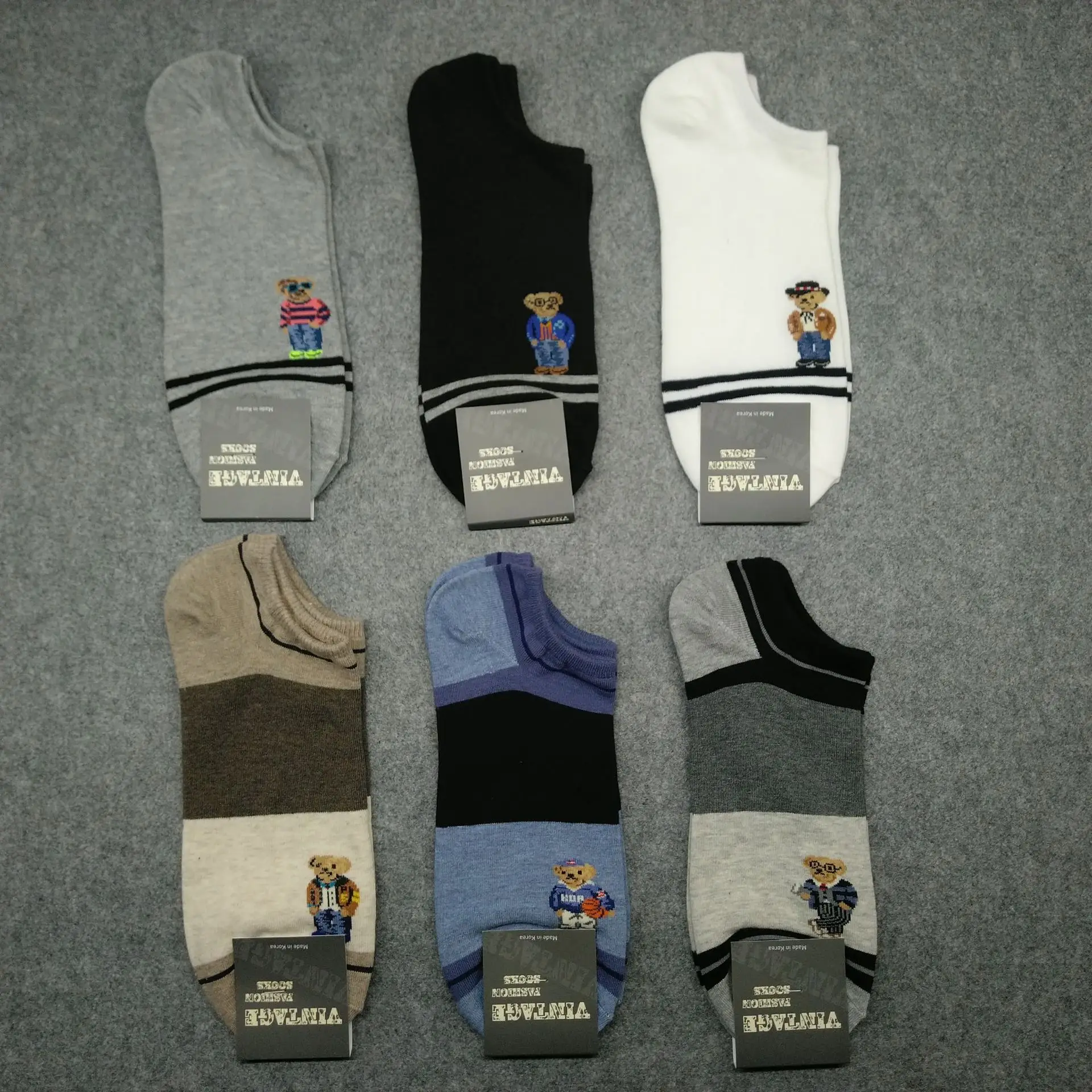 Good Quality Cartoon Gentleman Bear Men's Socks Cotton Harajuku Style Sport Boys Skateboard Novelty Breathable Christmas Gifts