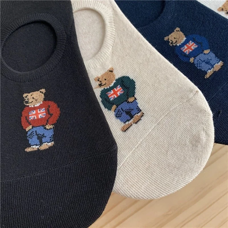 Good Quality Cartoon Gentleman Bear Men's Socks Cotton Harajuku Style Sport Boys Skateboard Novelty Breathable Christmas Gifts