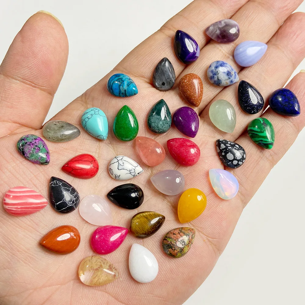 10x14mm Water Drop Shape Natural Stone Cabochons Beads Agate Crystal Opal Chalcedony Cabochons for Needlework DIY Jewelry Making