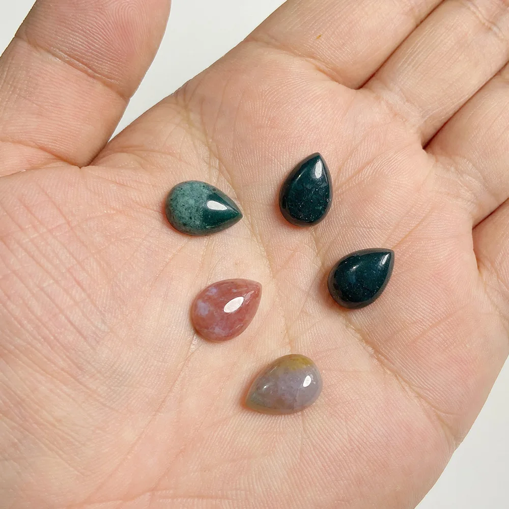 10x14mm Water Drop Shape Natural Stone Cabochons Beads Agate Crystal Opal Chalcedony Cabochons for Needlework DIY Jewelry Making