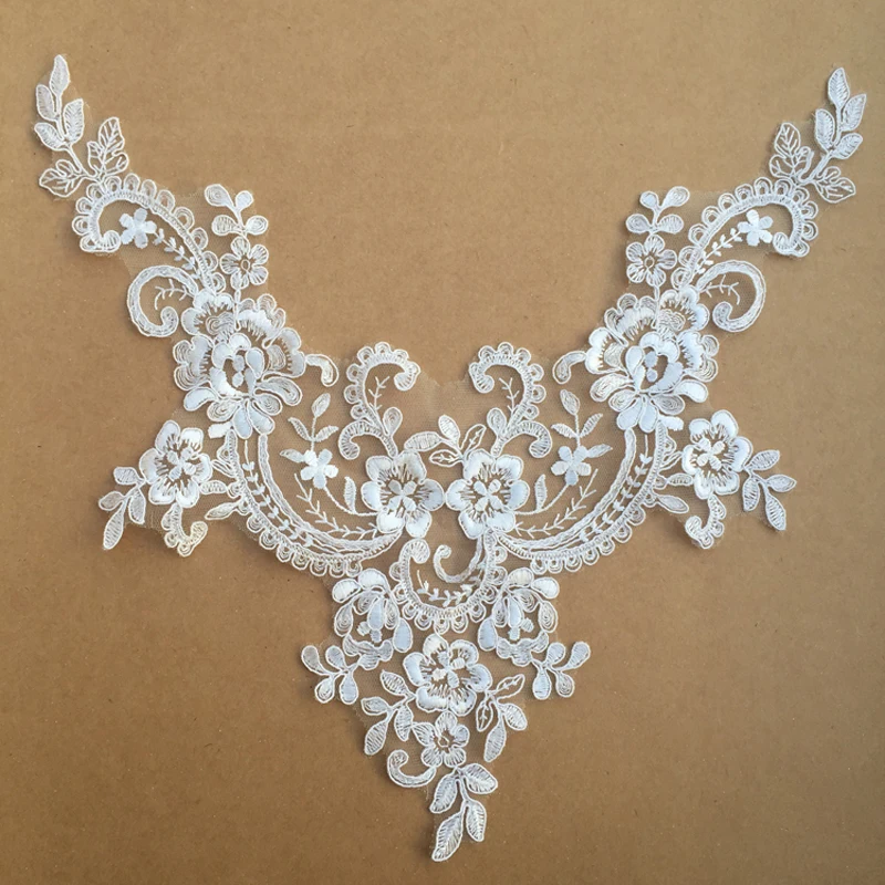 1 Piece Embroidered Lace Fabric Patch Sewing Dress Neckline Collar Applique Wedding Gown Decoration DIY Repair