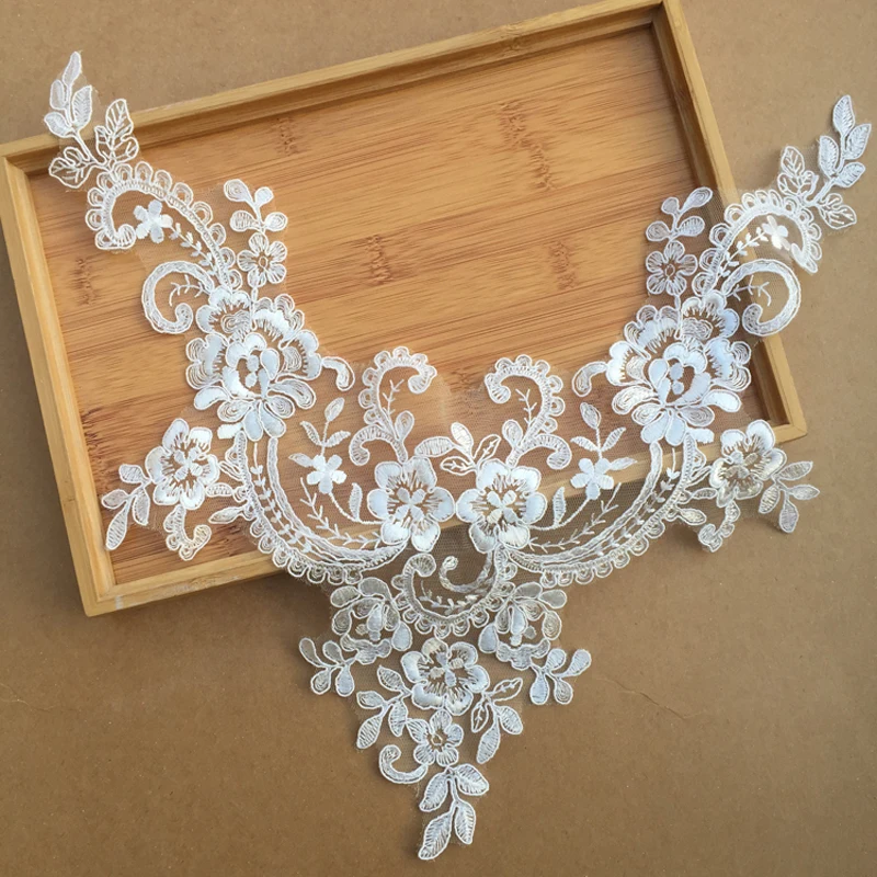 1 Piece Embroidered Lace Fabric Patch Sewing Dress Neckline Collar Applique Wedding Gown Decoration DIY Repair