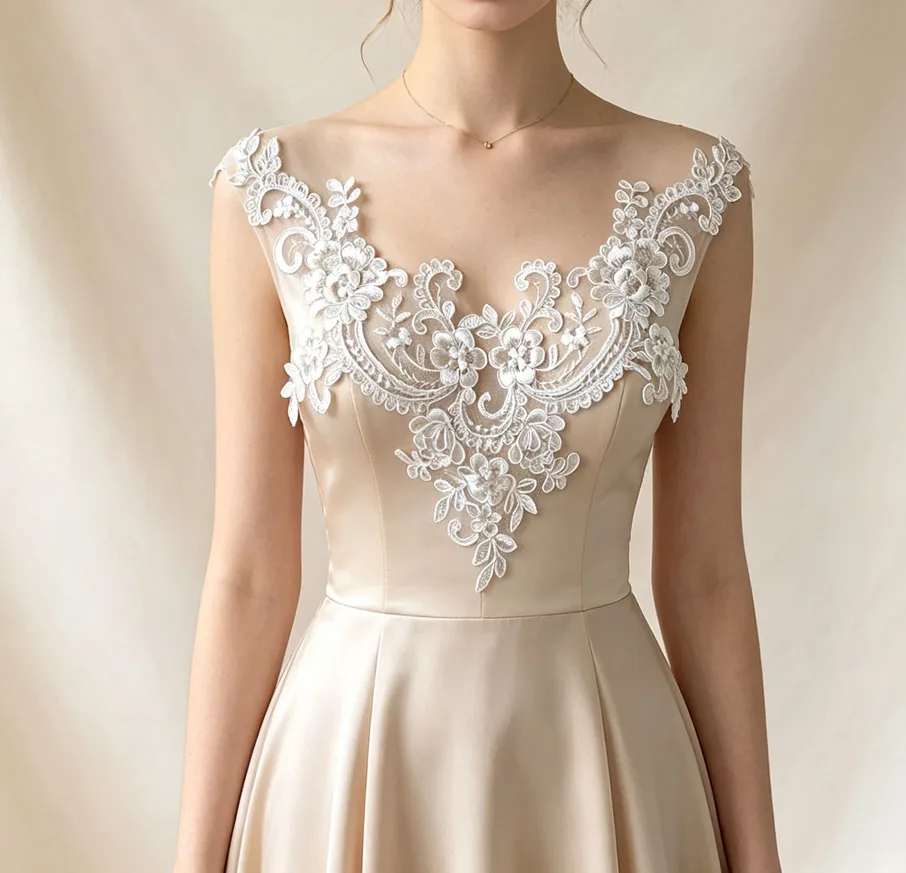 1 Piece Embroidered Lace Fabric Patch Sewing Dress Neckline Collar Applique Wedding Gown Decoration DIY Repair
