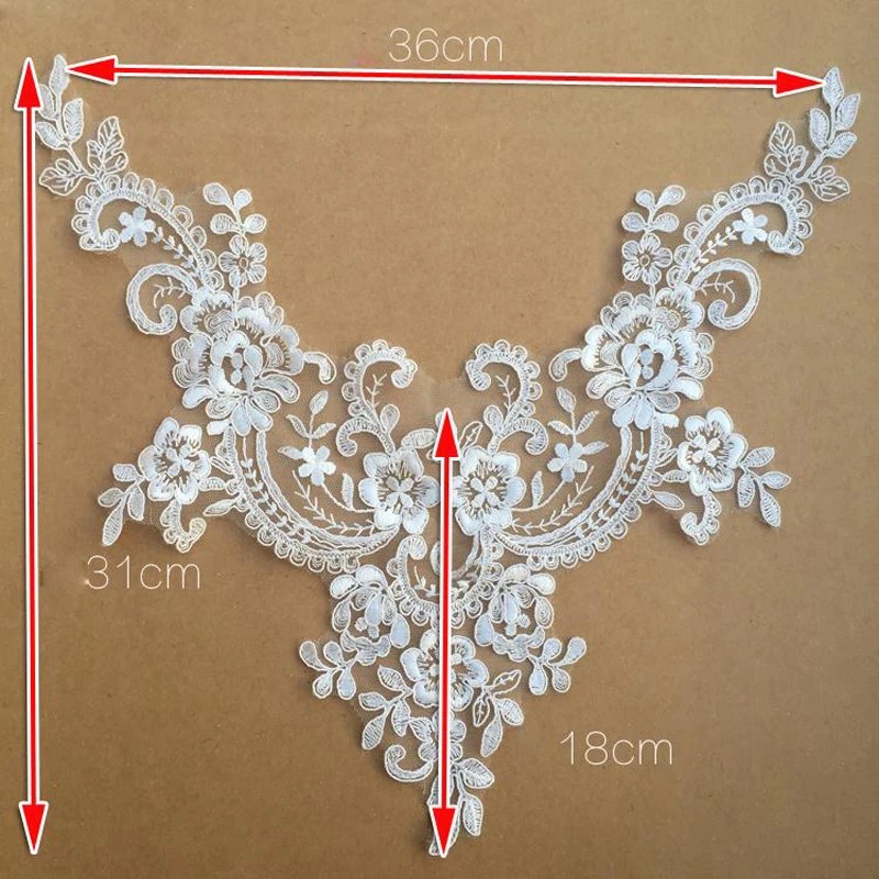 1 Piece Embroidered Lace Fabric Patch Sewing Dress Neckline Collar Applique Wedding Gown Decoration DIY Repair