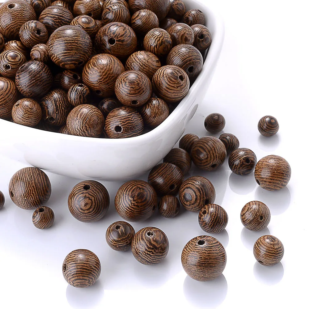 6 8 10 12mm Natural Stripe Spacer Ball Wooden Beads Brown Round Natural Wooden Beads Loose beads For Jewelry Making bracelet