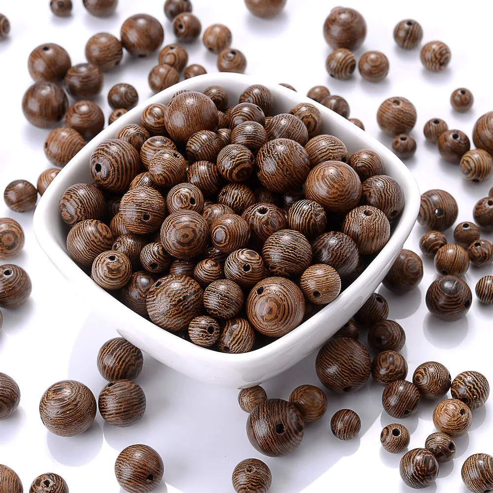 6 8 10 12mm Natural Stripe Spacer Ball Wooden Beads Brown Round Natural Wooden Beads Loose beads For Jewelry Making bracelet