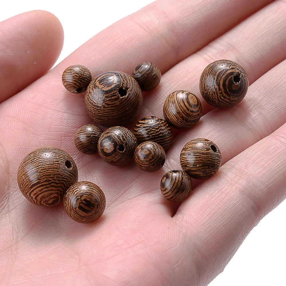 6 8 10 12mm Natural Stripe Spacer Ball Wooden Beads Brown Round Natural Wooden Beads Loose beads For Jewelry Making bracelet
