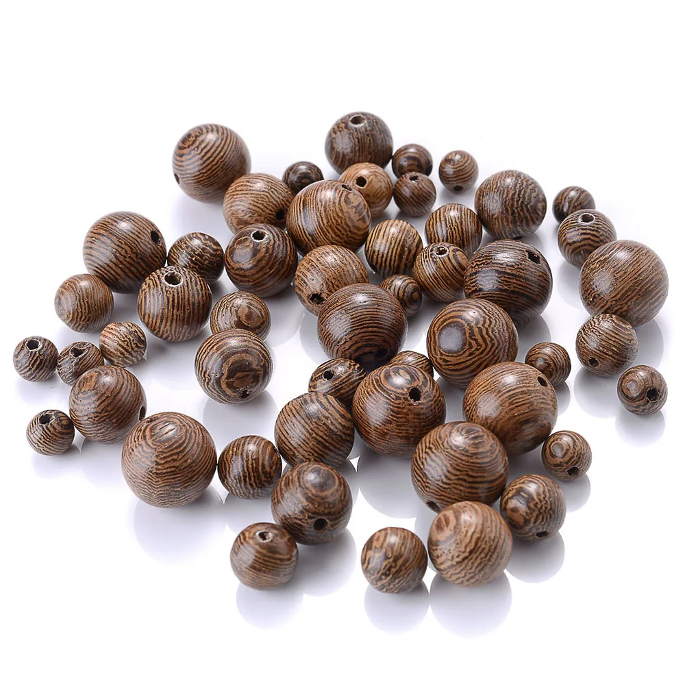 6 8 10 12mm Natural Stripe Spacer Ball Wooden Beads Brown Round Natural Wooden Beads Loose beads For Jewelry Making bracelet