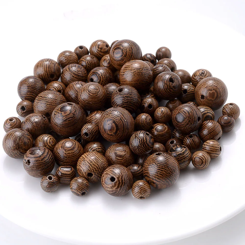 6 8 10 12mm Natural Stripe Spacer Ball Wooden Beads Brown Round Natural Wooden Beads Loose beads For Jewelry Making bracelet