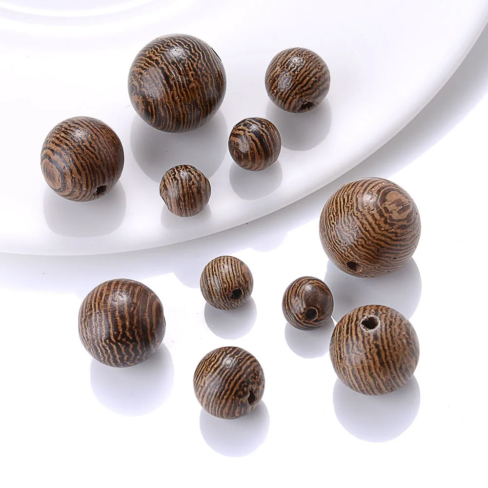 6 8 10 12mm Natural Stripe Spacer Ball Wooden Beads Brown Round Natural Wooden Beads Loose beads For Jewelry Making bracelet