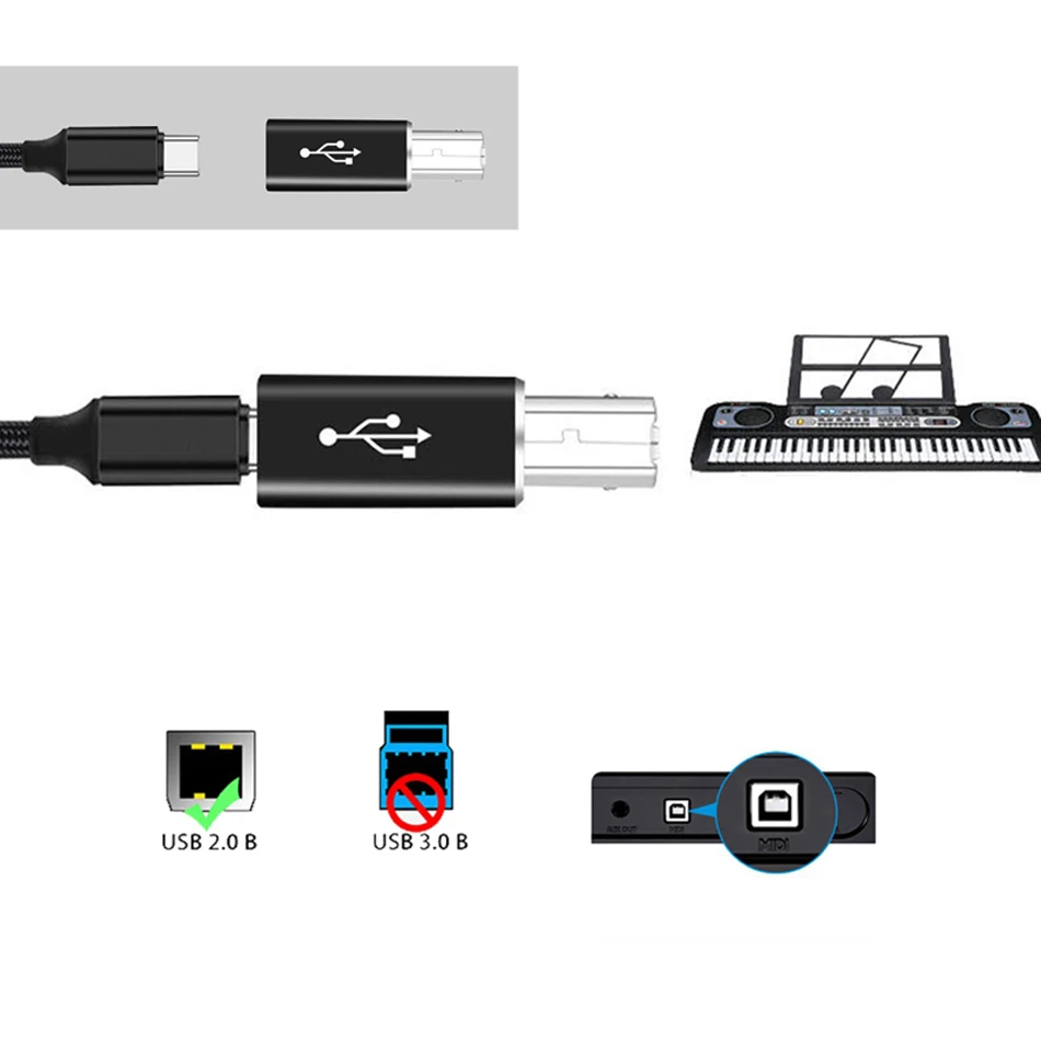 USB Type C Female To USB B Male Adapter For Printer Keyboard Piano Electronic Drums Type B 2.0 Electronic Instrument Converter