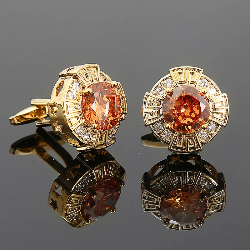 French Style Cufflinks Luxury Zircon Sleeve Studs Mens Shirts Cufflinks Crystal Copper Cuff Buttons Premium British Cuff Links