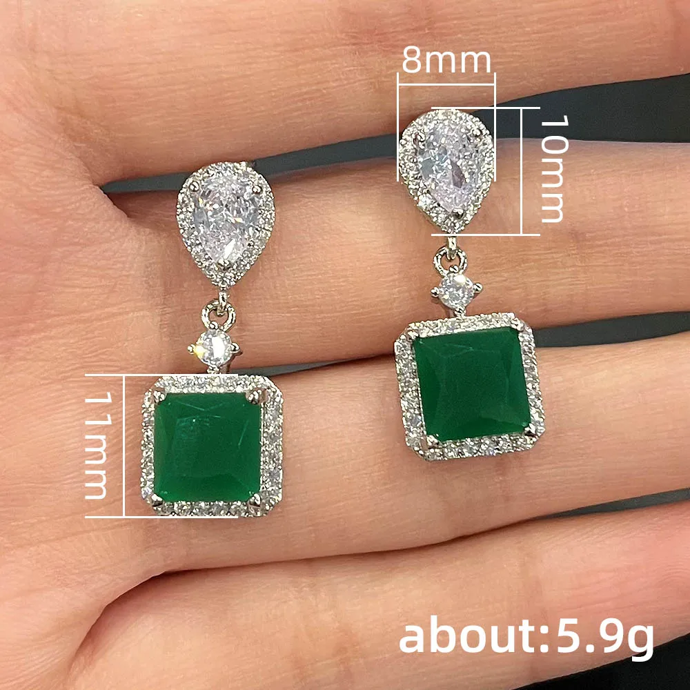 Huitan Temperament Green Dangle Earrings for Women Luxury Engagement Wedding Female Earrings 2022 New Trendy Jewelry Drop Ship