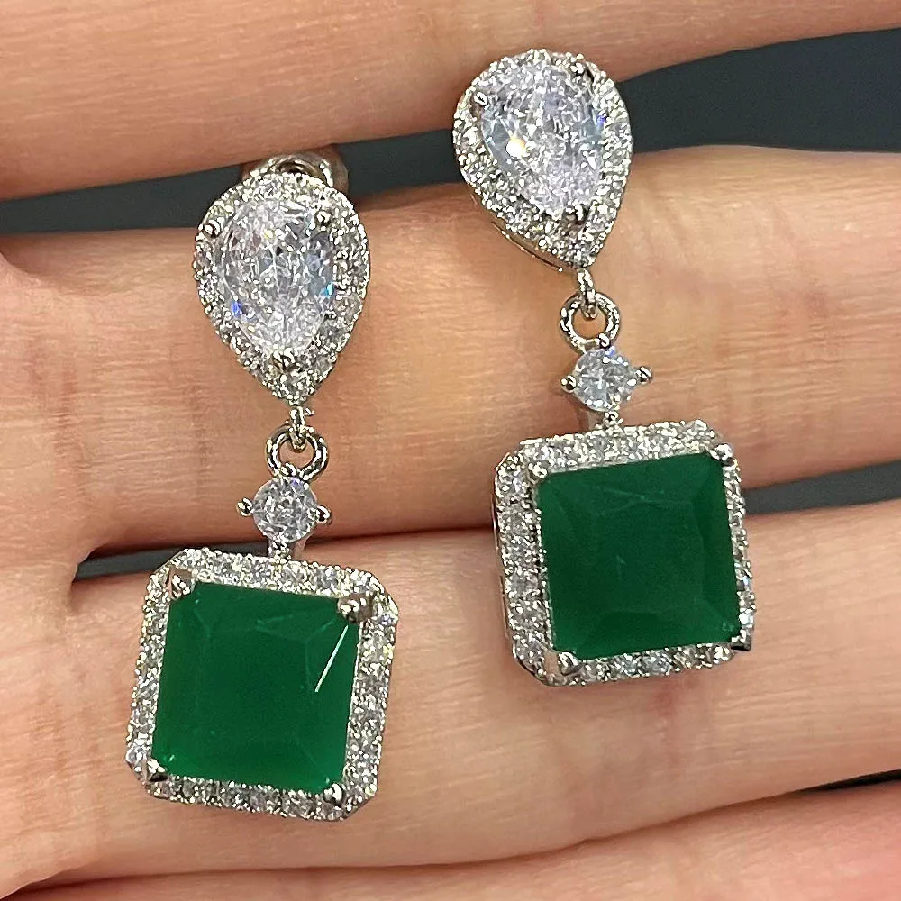 Huitan Temperament Green Dangle Earrings for Women Luxury Engagement Wedding Female Earrings 2022 New Trendy Jewelry Drop Ship