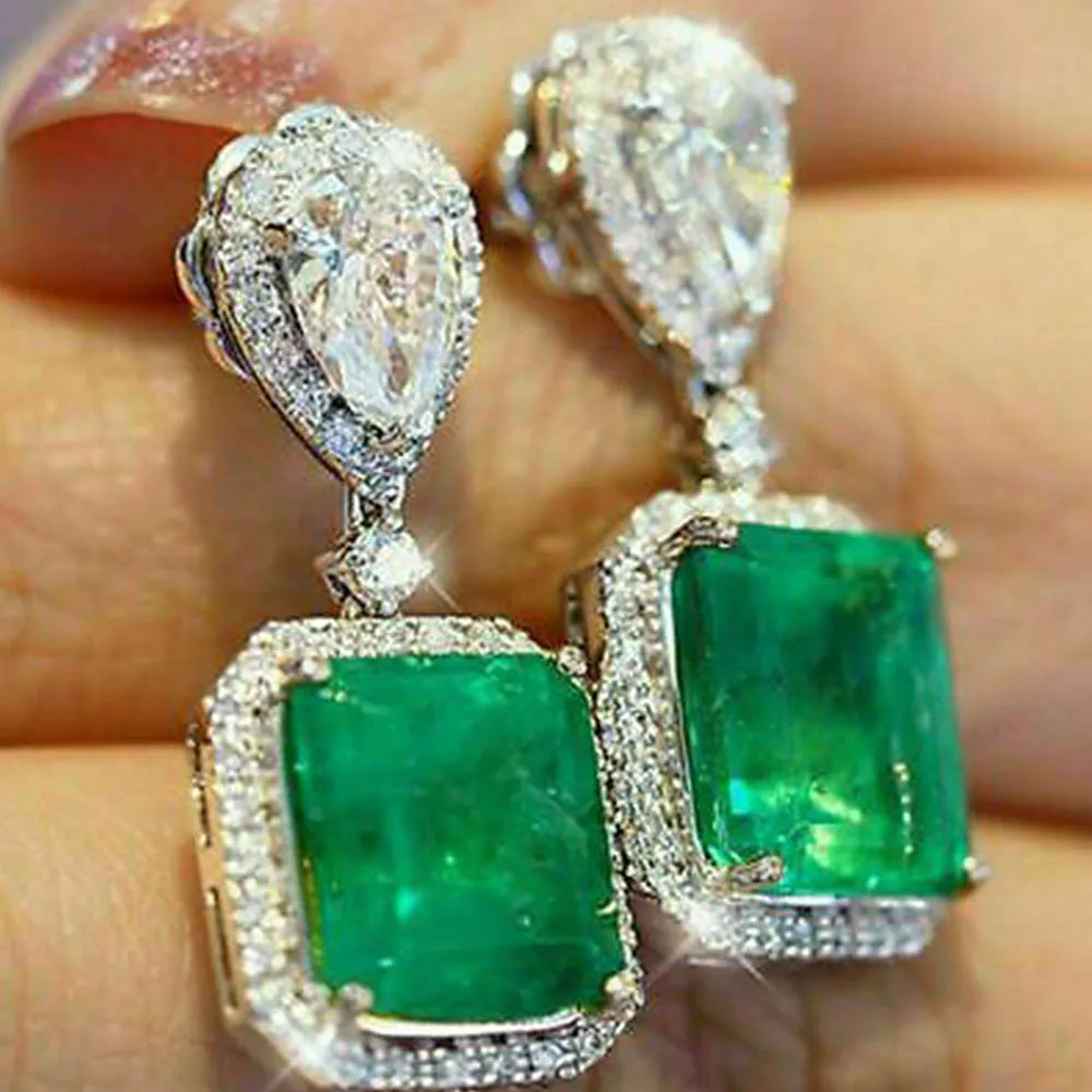 Huitan Temperament Green Dangle Earrings for Women Luxury Engagement Wedding Female Earrings 2022 New Trendy Jewelry Drop Ship