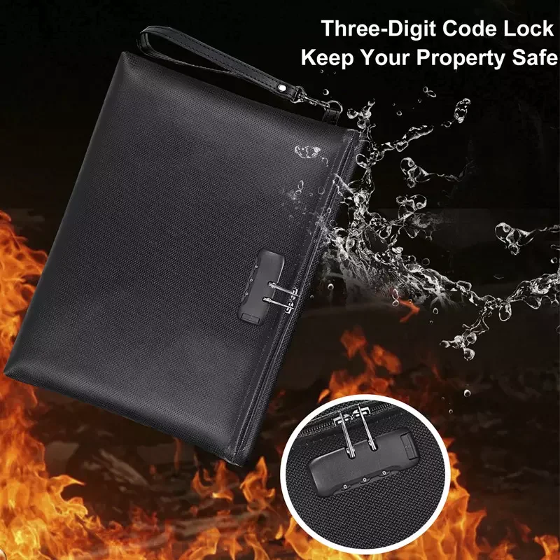 Factory Supply Zipper Bag with Lock Fireproof File Bag Safe Document Fireproof Money Bag