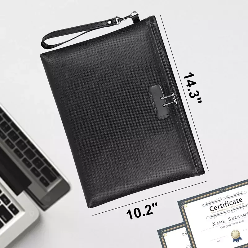 Factory Supply Zipper Bag with Lock Fireproof File Bag Safe Document Fireproof Money Bag
