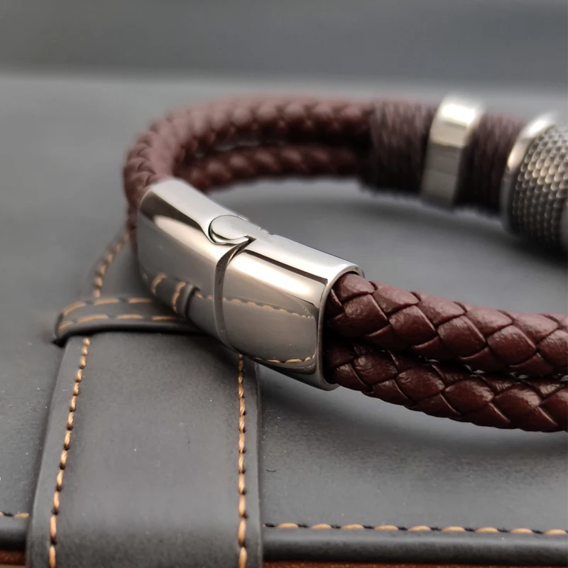 Charm Vintage Multilayer Brown Leather Stainless Steel Men Bracelet Bead Bracelet Jewelry Male Wrist Bangle Christmas Gifts