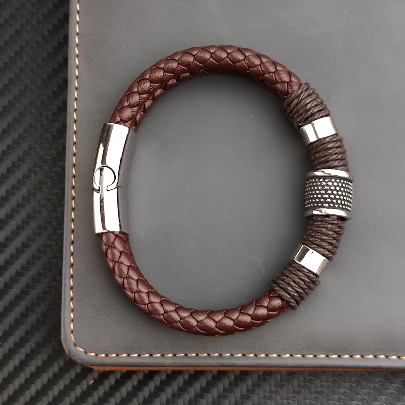 Charm Vintage Multilayer Brown Leather Stainless Steel Men Bracelet Bead Bracelet Jewelry Male Wrist Bangle Christmas Gifts
