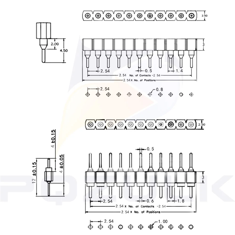 10PCS 40P Male Header 1X40 Pin 2.54 Round Female Pin Header Connector 1*40 Hole Single Inline Row Needle Seat Hole Row