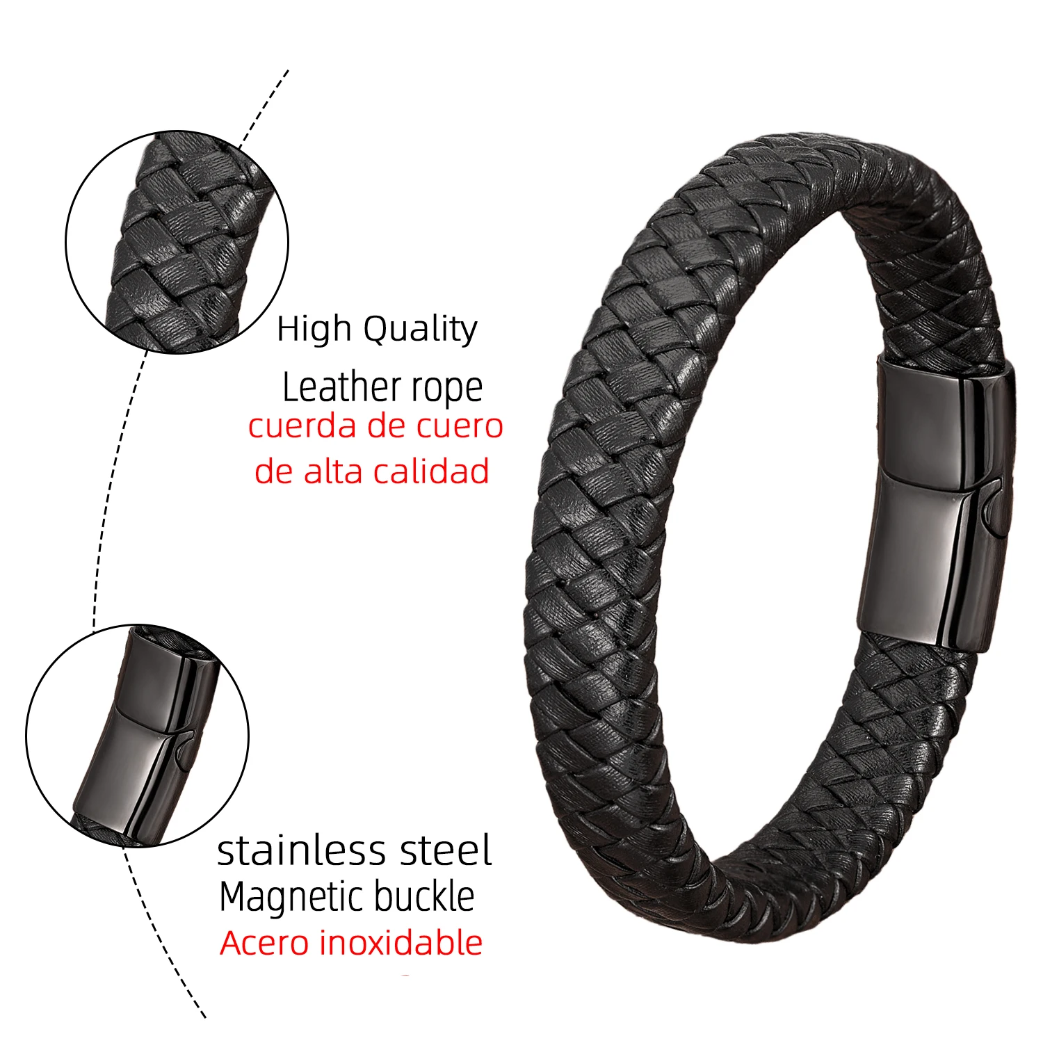 Red Black Classic Men's Leather Bracelets Charm Design Stainless Steel Magnet Bangles For Women Friendship Couple Jewelry Gifts