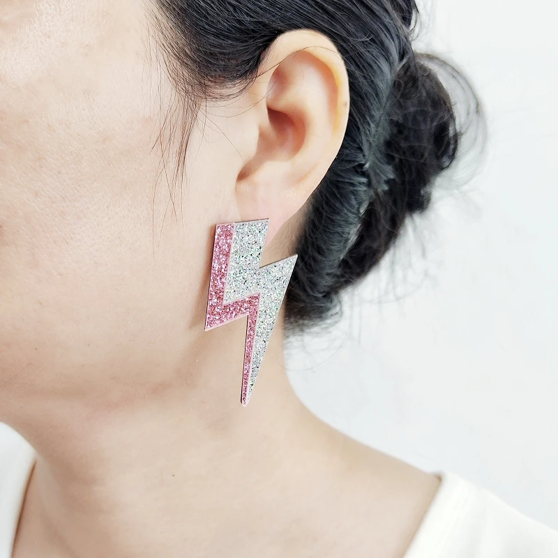 KUGUYS 18 Colors Glitter Mirror Lightning Acrylic Earrings For Women Multicolor Vintage Jewelry Summer Classic Accessories
