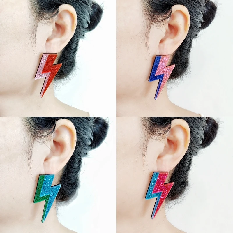 KUGUYS 18 Colors Glitter Mirror Lightning Acrylic Earrings For Women Multicolor Vintage Jewelry Summer Classic Accessories