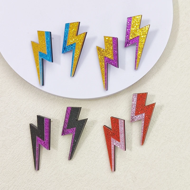 KUGUYS 18 Colors Glitter Mirror Lightning Acrylic Earrings For Women Multicolor Vintage Jewelry Summer Classic Accessories