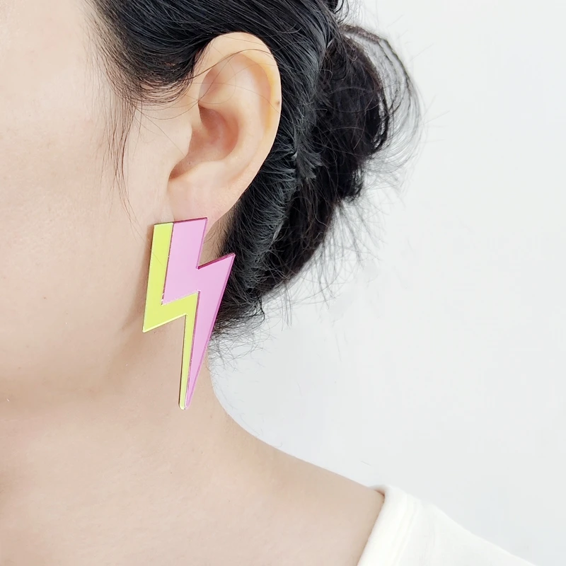 KUGUYS 18 Colors Glitter Mirror Lightning Acrylic Earrings For Women Multicolor Vintage Jewelry Summer Classic Accessories