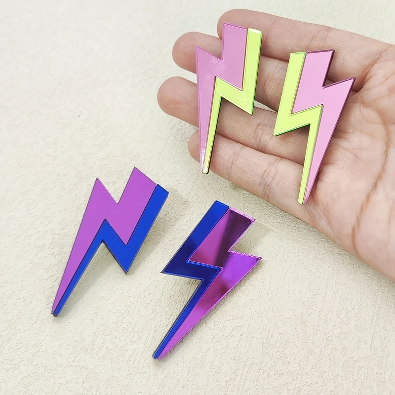 KUGUYS 18 Colors Glitter Mirror Lightning Acrylic Earrings For Women Multicolor Vintage Jewelry Summer Classic Accessories