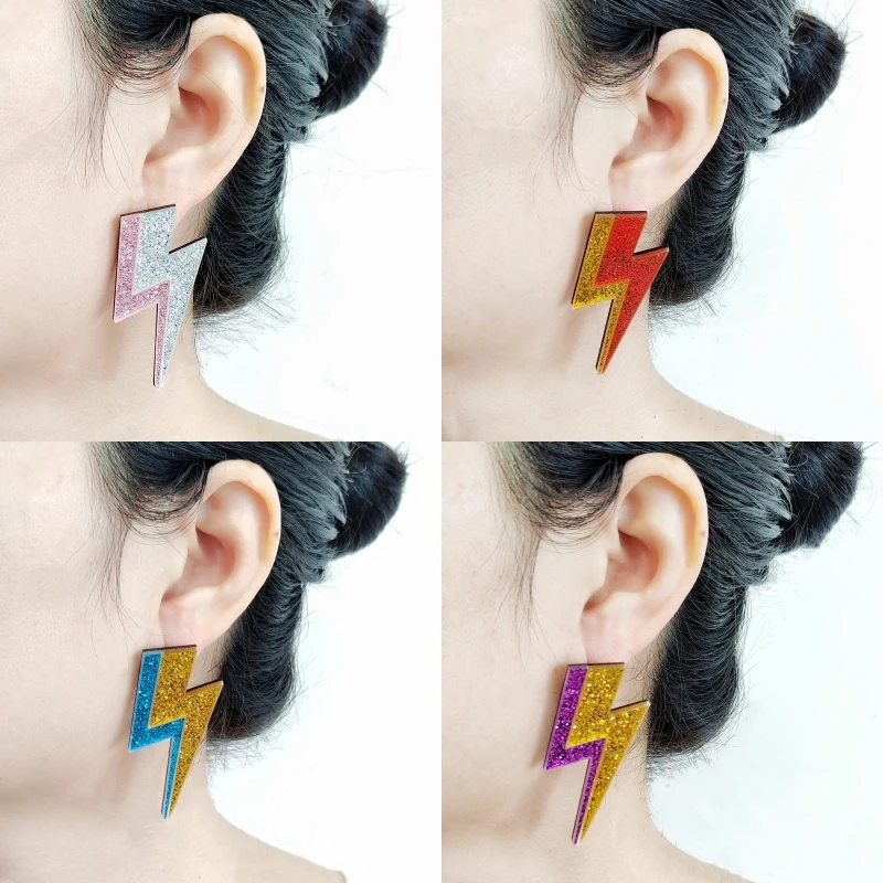 KUGUYS 18 Colors Glitter Mirror Lightning Acrylic Earrings For Women Multicolor Vintage Jewelry Summer Classic Accessories