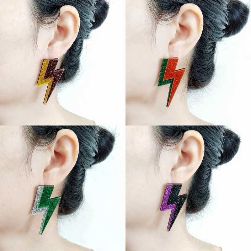 KUGUYS 18 Colors Glitter Mirror Lightning Acrylic Earrings For Women Multicolor Vintage Jewelry Summer Classic Accessories
