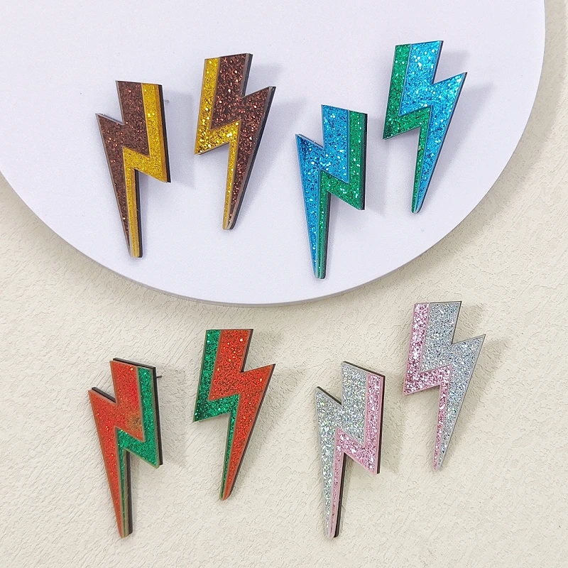 KUGUYS 18 Colors Glitter Mirror Lightning Acrylic Earrings For Women Multicolor Vintage Jewelry Summer Classic Accessories