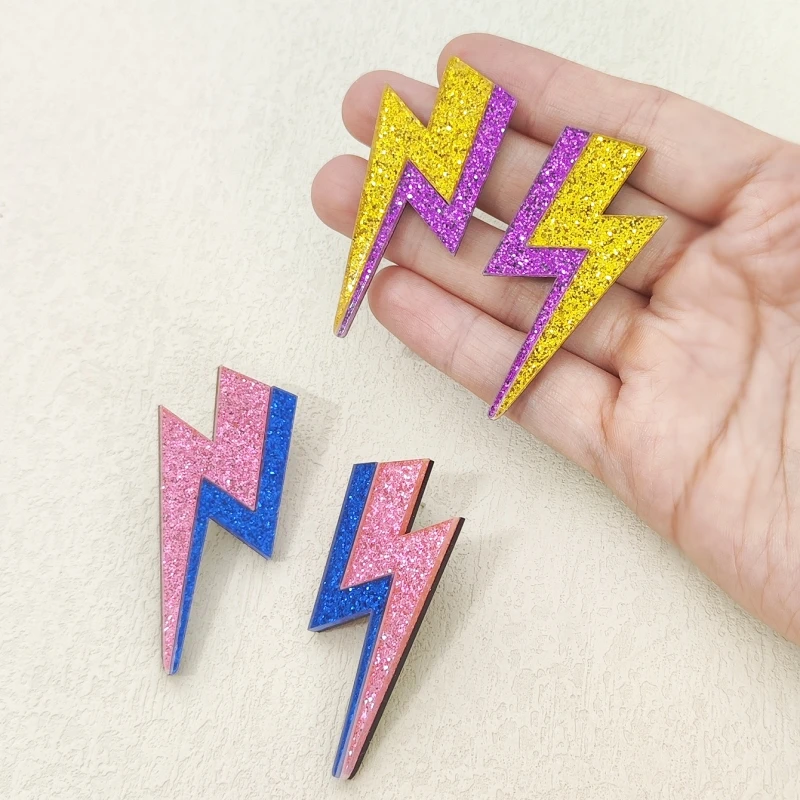 KUGUYS 18 Colors Glitter Mirror Lightning Acrylic Earrings For Women Multicolor Vintage Jewelry Summer Classic Accessories