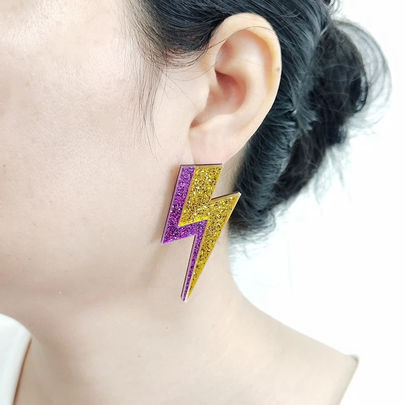 KUGUYS 18 Colors Glitter Mirror Lightning Acrylic Earrings For Women Multicolor Vintage Jewelry Summer Classic Accessories