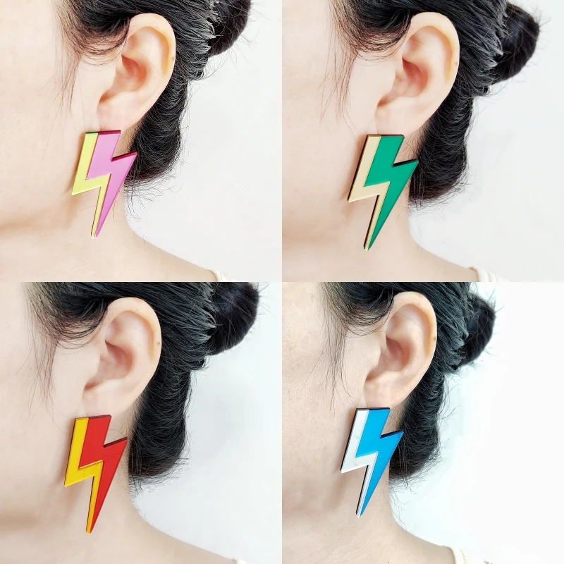 KUGUYS 18 Colors Glitter Mirror Lightning Acrylic Earrings For Women Multicolor Vintage Jewelry Summer Classic Accessories
