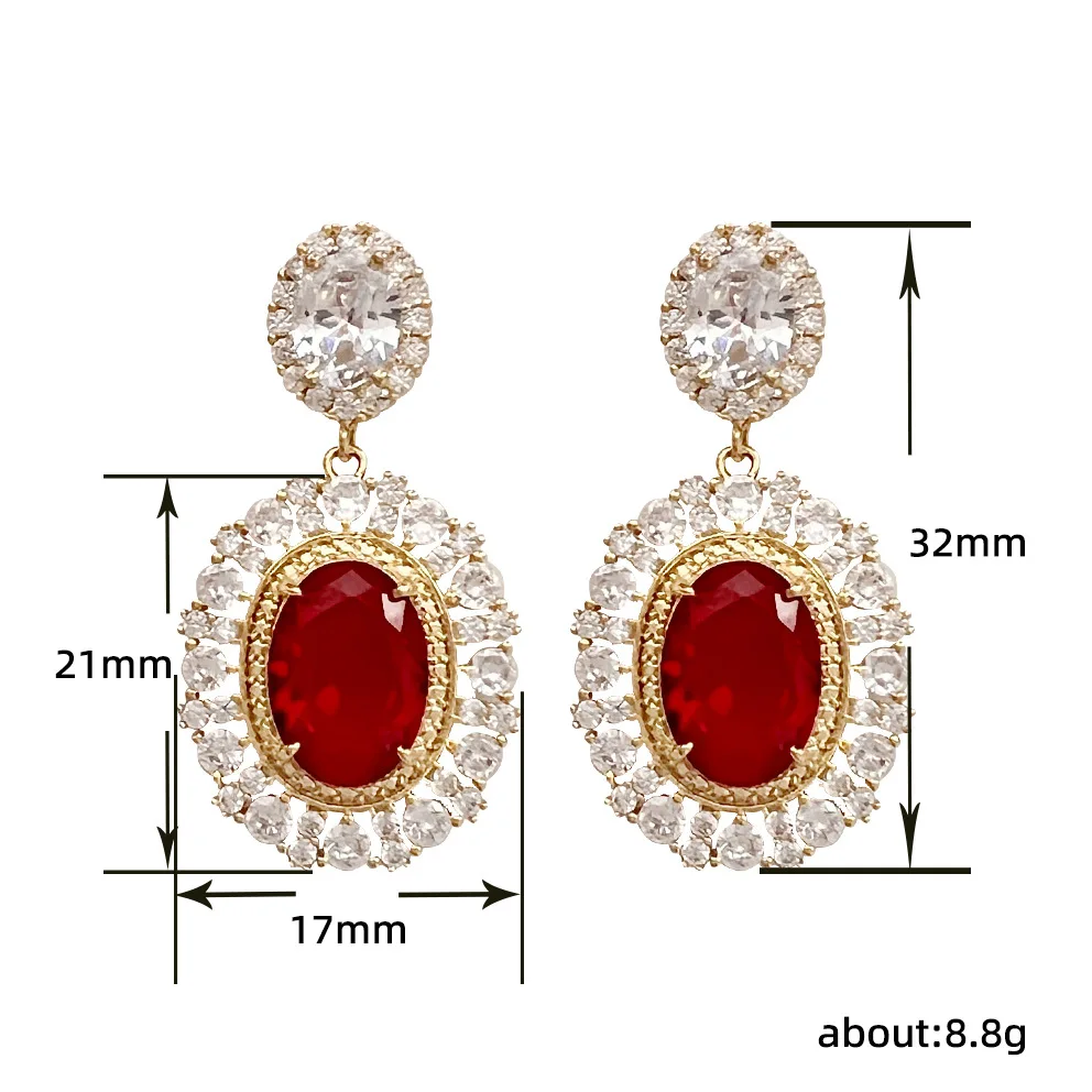 Huitan Aesthetic Gold Color Red CZ Hanging Earrings for Women Full Bling Iced Out Wedding Party Luxury Accessories Trend Jewelry