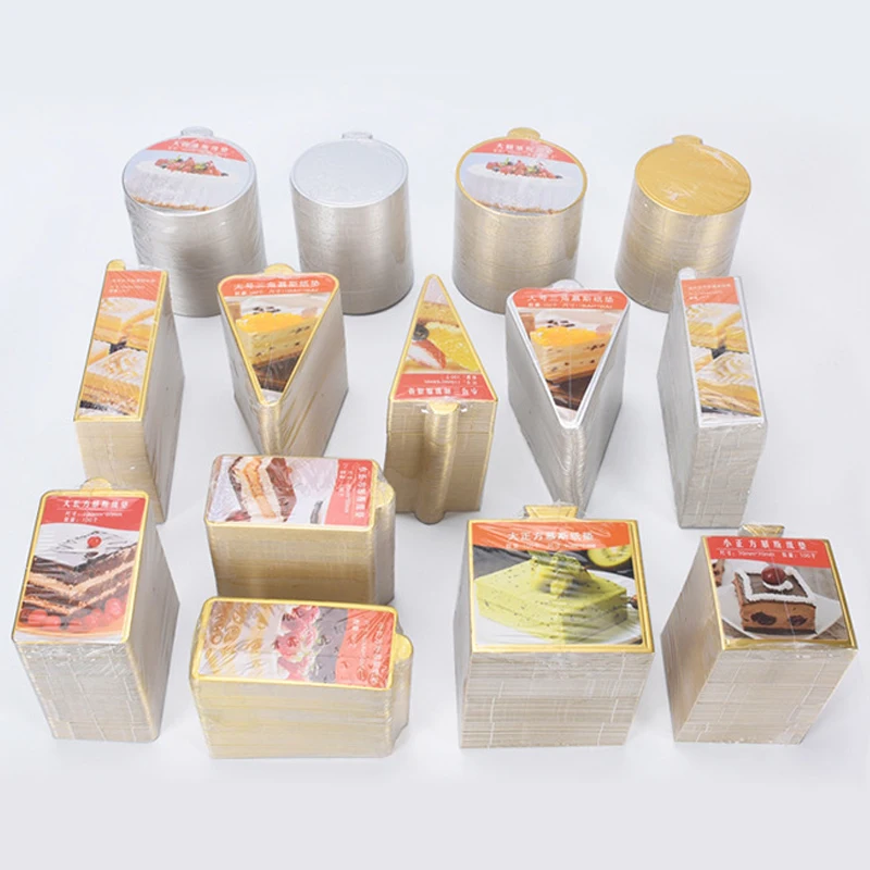 Meibum Dessert Board Base Golden Paper Plates Silver Mousse Mat 100pcs/Set Cake Cardboard Pastries Display Tray Decorative Tools