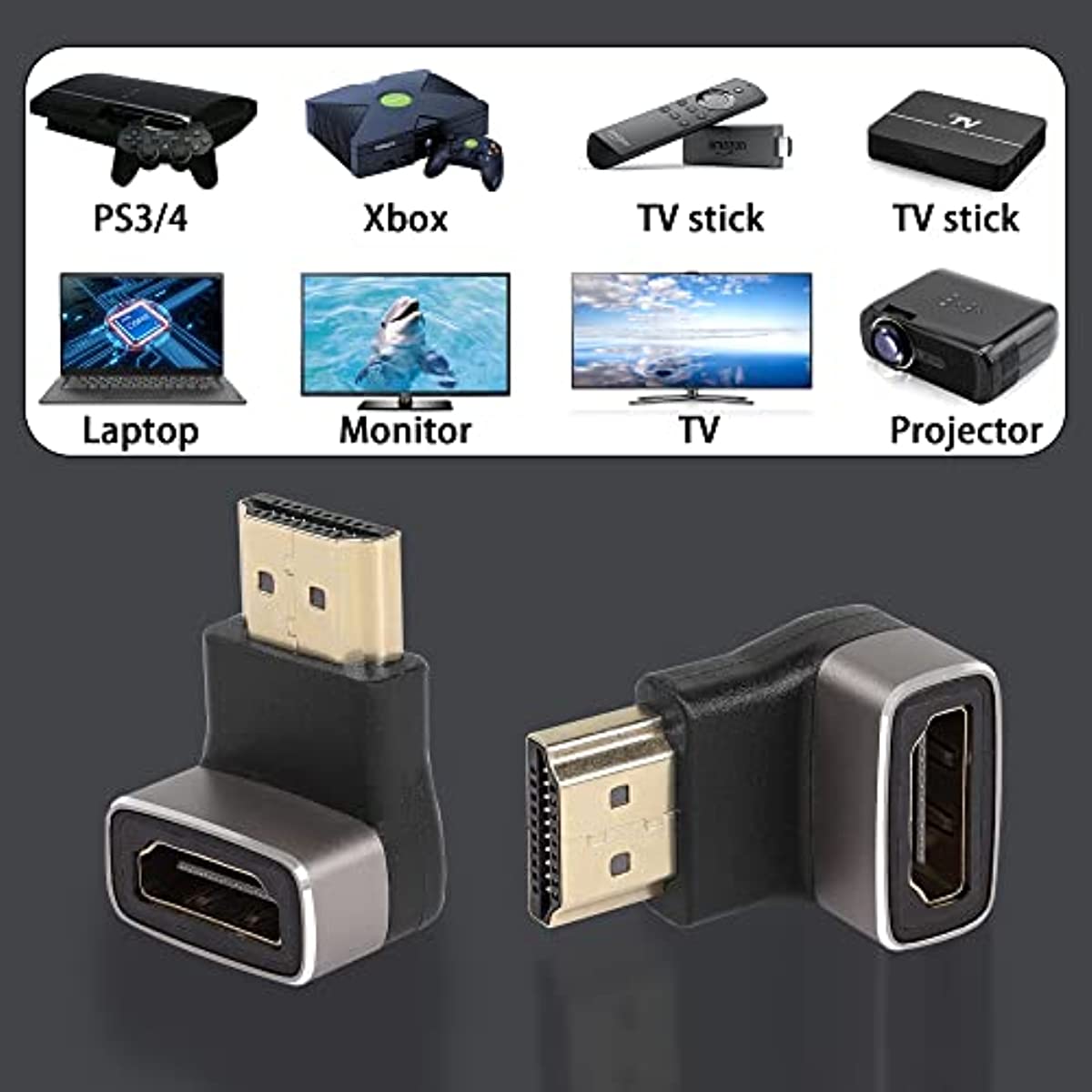 Nku 8K@60Hz/4K@120Hz HDR 90 Degree HDMI-compatible Male To Female Adapter Coupler L-Shaped Extender for Laptop PC HDTV Monitor