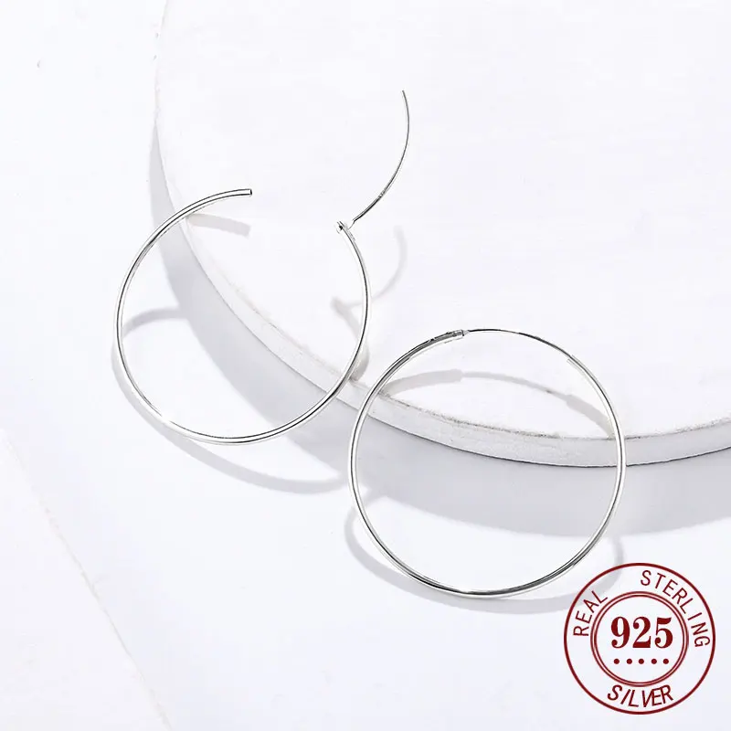 Senlissi - Platinum Hoop Earrings for Women, 925 Sterling Silver Jewelry Female Fashion Ear Rings Cерьги Kольцаv For Gift L007