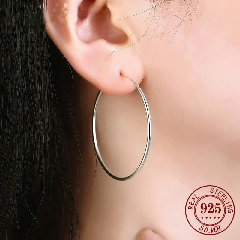 Senlissi - Platinum Hoop Earrings for Women, 925 Sterling Silver Jewelry Female Fashion Ear Rings Cерьги Kольцаv For Gift L007