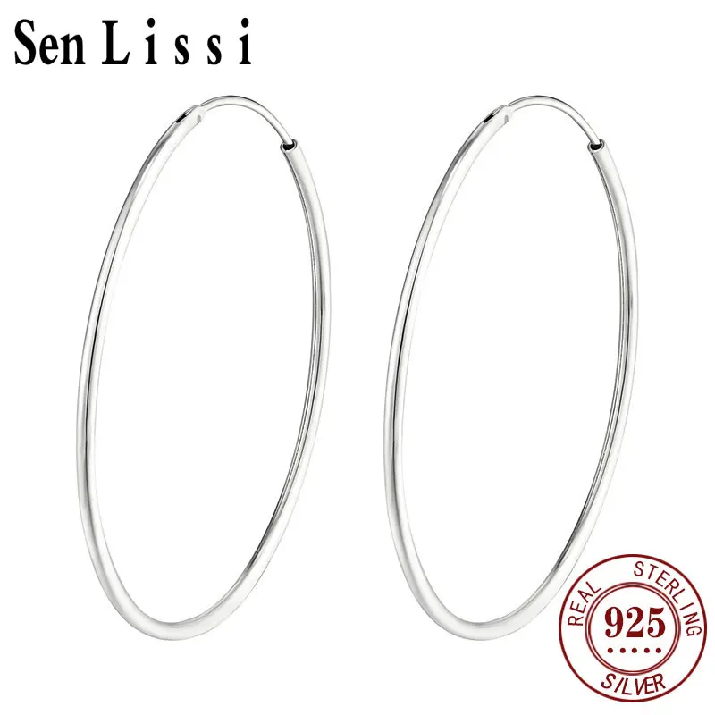 Senlissi - Platinum Hoop Earrings for Women, 925 Sterling Silver Jewelry Female Fashion Ear Rings Cерьги Kольцаv For Gift L007