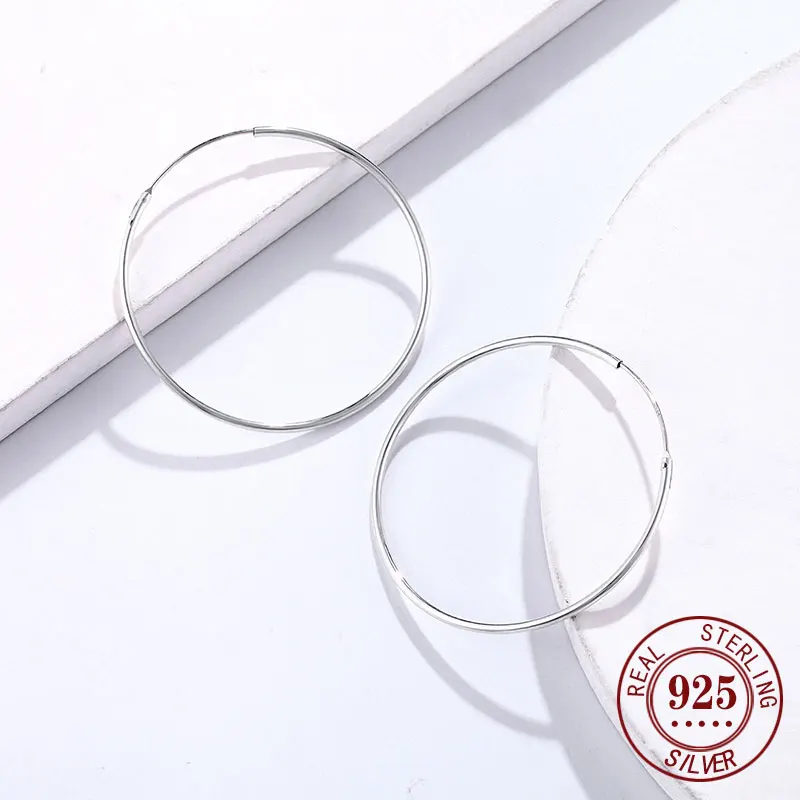 Senlissi - Platinum Hoop Earrings for Women, 925 Sterling Silver Jewelry Female Fashion Ear Rings Cерьги Kольцаv For Gift L007