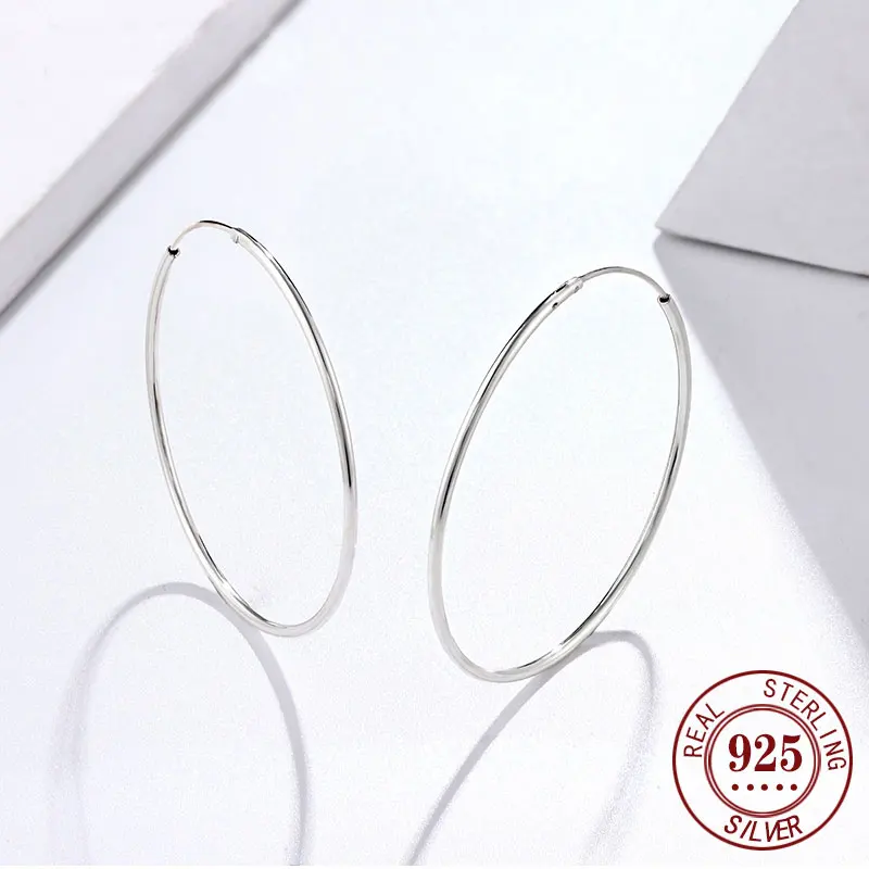 Senlissi - Platinum Hoop Earrings for Women, 925 Sterling Silver Jewelry Female Fashion Ear Rings Cерьги Kольцаv For Gift L007