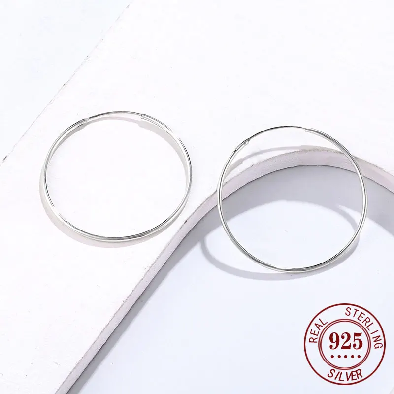 Senlissi - Platinum Hoop Earrings for Women, 925 Sterling Silver Jewelry Female Fashion Ear Rings Cерьги Kольцаv For Gift L007