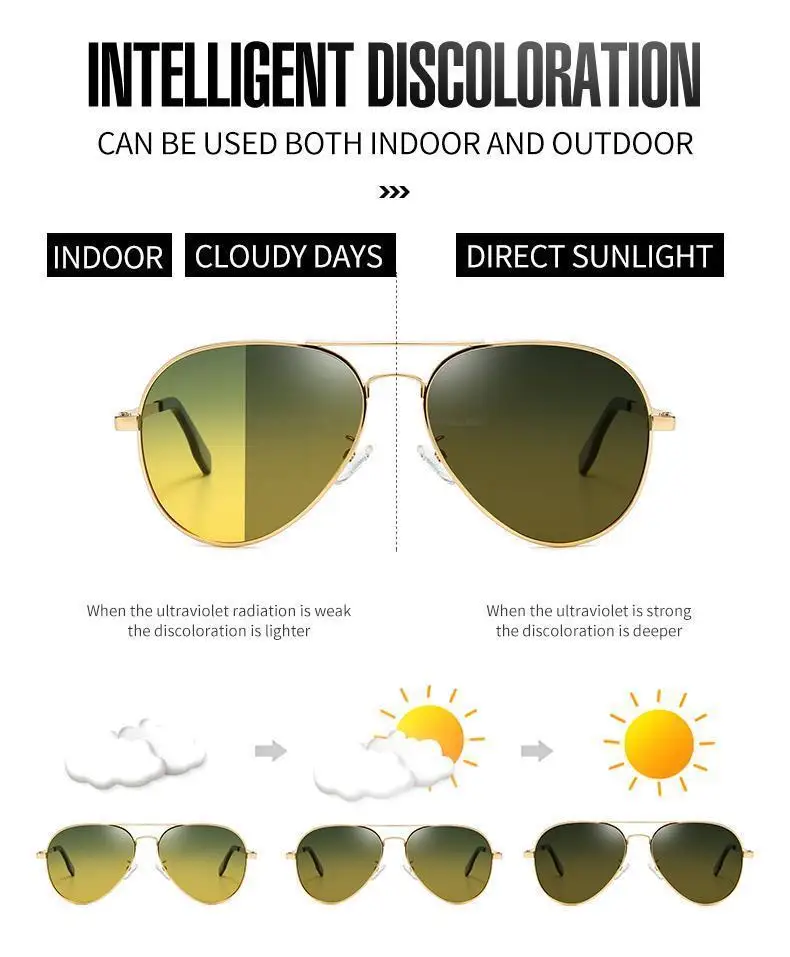 Photochromic Sunglasses Men Polarized Aviation Day Night Vision Glasses for Driving Women Anti-UV Goggle oculos de sol masculino