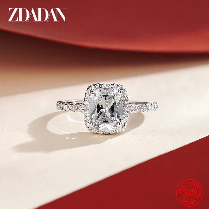 ZDADAN 925 Sterling Silver Vintage Emerald Rings For Women Wedding Engagement Jewelry
