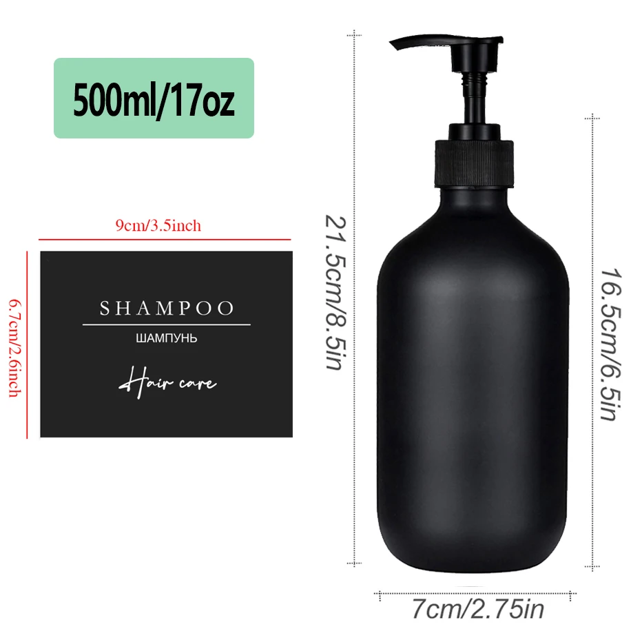 500ml/16oz Shower Soap Dispenser Refillable Shampoo Dish Soap Bottles Minimalist Black Lotion Bottle for Bathroom/Kitchen